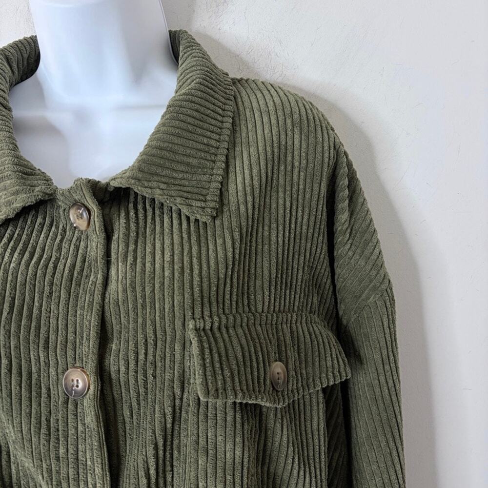 Shein Women's Corduroy Shacket Jacket Size L Olive Green Button Up Long Sleeve - Picture 3 of 9